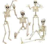 CAMIRUS 4PCS Halloween Skeleton Decorations, 16" Full Body Plastic Mini Little Skeleton Posable Joints Poseable Skeleton for Skeleton Halloween Party Hanging Decoration Yard Lawn Garden Patio Decor