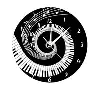 Camisin Elegant Piano Key Clock Music Notes Wave Round Modern Wall Clock Without Battery Black + White Acrylic