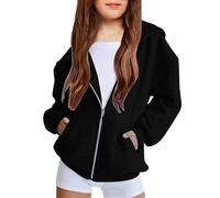 Camisole Top with Bra Cute Sweatshirts for Teen Girls Fleece Zip Up Stylish Fall Cropped Pullovers Kids Clothing Shirt for Kids (Black, 11-12 Years)