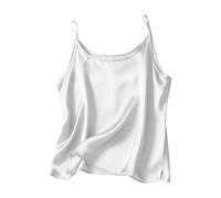 Camisole Tops for Women Satin Spaghetti Strap Top Silky Smooth Cami Vest with Side Split Soft Casual Summer Tank Top Home Daily Wear White S