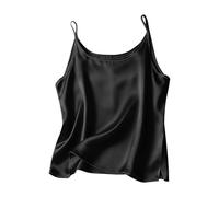 Camisole Tops for Women Satin Spaghetti Strap Top Silky Smooth Cami Vest with Side Split Soft Casual Summer Tank Top Home Daily Wear Black XXL