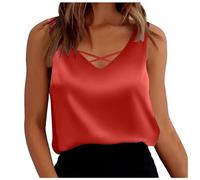 Camisole Tops for Women, Womens Solid Silk Satin Tank Tops Sexy V Neck Casual Cami Sleeveless Blouses Summer Basic Tank Shirt Fashion Loose Fitting Vest Tops