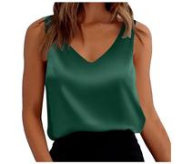 Camisole Tops for Women, Womens Solid Silk Satin Tank Tops Sexy V Neck Casual Cami Sleeveless Blouses Summer Basic Tank Shirt Fashion Loose Fitting Vest Tops Green