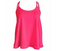 Camisole Tops Women UK Plus Size Summer Sleeveless Spaghetti Strap Cami Blouses Swing Flared Tunic Crop Top Evening Casual Party Wear Ladies Vest Tops Neon Pink 24-26