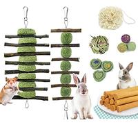 Camiter 15pcs Hamster Chew Toys Rabbit Accessories Natural Apple Wood Sticks Grass Teeth Care Molar Toy for Gerbil Rat Guinea Pig Chinchilla Gerbils Chewing or Playing (Various Chew toys)