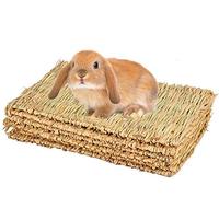 CAMITER 4 Pack Woven Bed Mat for Rabbits, Grass Mat Bedding Nest for Rabbit Bunny Chew Toys Woven Bed Mat for Guinea Pig Parrot Chinchilla Squirrel Hamster Cat Dog and Small Animal