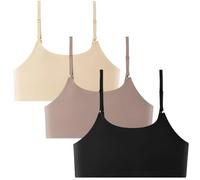Camivile 3PCS Cami Bras Unpadded Seamless Bralette Smooth Everyday Basic Sleeping Bra Sports Bra for Women Girls, Black/Beige/Brown, XL
