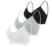 Camivile 5 Pieces Cami Bras - Women's V-Neck Padded Seamless Straps Bralette Everyday Basic Sleeping Bra for Women Girls, Black/White/Grey, L