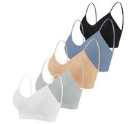 Camivile 5 Pieces Cami Bras - Women's V-Neck Padded Seamless Straps Bralette Everyday Basic Sleeping Bra for Women Girls, Multicolor, XL