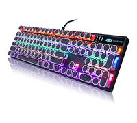 Camiysn Typewriter Style Mechanical Gaming Keyboard, Black Retro Punk Gaming Keyboard with RGB Backlit, 104 Keys Blue Switch Wired Cute Keyboard, Round Keycaps for Windows/Mac/PC