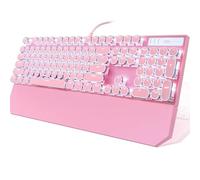 Camiysn Typewriter Style Mechanical Gaming Keyboard, Pink Retro Punk Gaming Keyboard with White Backlit, 104 Keys Blue Switch Wired Cute Keyboards, Round Keycaps for Windows/Mac/PC
