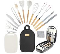Camkinger Camping Accessories Kitchen Cooking Utensils Set - Portable Outdoor Camp Cookware Set, Silicone Camper Essentials Gear Must Have Supplies for Travel RV BBQ Grill Picnic Hiking