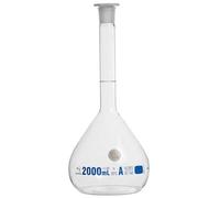 Camlab 3,3 Borosilicate Glass Volumetric Flask, With Polypropylene Stopper, Class A Certified, Chemically and Heat Resistant, 2000ml Volumetric Flask, Pack of 1
