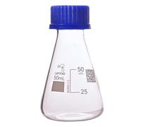Camlab Graduated 3,3 Borosilicate Glass Conical Flask, With Screw Cap and Liner, Erlenmeyer, Chemically Resistant and Heat Resistant, 50ml Glass Beaker, Pack of 1