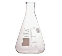 Camlab Graduated 3,3 Borosilicate Glass Erlenmeyer Flask, With Narrow Mouth, Conical Flask, Chemically Resistant and Heat Resistant, 1000ml Glass Beaker, Pack of 1