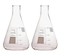 Camlab Graduated 3,3 Borosilicate Glass Erlenmeyer Flask, With Narrow Mouth, Conical Flask, Chemically Resistant and Heat Resistant, 1000ml Glass Beaker, Pack of 2