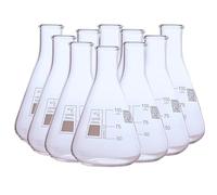 Camlab Graduated 3,3 Borosilicate Glass Erlenmeyer Flask, With Narrow Mouth, Conical Flask, Chemically Resistant and Heat Resistant, 100ml Glass Beaker, Pack of 10