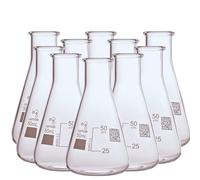 Camlab Graduated 3,3 Borosilicate Glass Erlenmeyer Flask, With Narrow Mouth, Conical Flask, Chemically Resistant and Heat Resistant, 50ml Glass Beaker, Pack of 10
