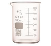 Camlab Graduated 3,3 Borosilicate Glass Low Form Beaker, With Spout, Griffin Beaker, Chemically Resistant and Heat Resistant, 500ml Glass Beaker, Pack of 1
