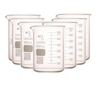 Camlab Graduated 3,3 Borosilicate Glass Low Form Beaker, With Spout, Griffin Beaker, Chemically Resistant and Heat Resistant, 500ml Glass Beaker, Pack of 8