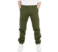 CAMLAKEE Boys Trousers Cargo Pants Kids School Jogging Bottoms Casual Streewear with Elastic Cuffs Army Green UK:6-7 Years (manufacturers's Size: 130)