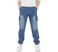 CAMLAKEE Boys Trousers Cargo Pants Kids School Jogging Bottoms Casual Streewear with Elastic Cuffs Denim UK:12-13 Years (manufacturers's Size: 160)