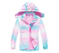 CAMLAKEE Girls Waterproof Jackets Kids Raincoats FLeece Lined Printed Hooded Coat Outdoor Windbreaker PinkHeart UK:12-13 years (manufacturers's size: 160)