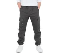 CAMLAKEE Kids Boys Elasticated Waist Slim Fit Cargo Joggers | 97% cotton/3% spandex, pull-on waist, regular tapered cargo-jogger fit, belt loops, 4 pockets, school and active play