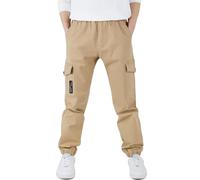 CAMLAKEE Kids Boys Elasticated Waist Slim Fit Cargo Joggers | 97% cotton/3% spandex, pull-on waist, regular tapered cargo-jogger fit, belt loops, 4 pockets, school and active play