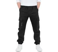 CAMLAKEE Kids Boys Elasticated Waist Slim Fit Cargo Joggers | 97% cotton/3% spandex, pull-on waist, regular tapered cargo-jogger fit, belt loops, 4 pockets, school and active play