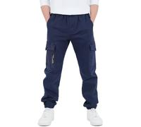 CAMLAKEE Kids Boys Elasticated Waist Slim Fit Cargo Joggers | 97% cotton/3% spandex, pull-on waist, regular tapered cargo-jogger fit, belt loops, 4 pockets, school and active play