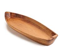 CAMLOT Lucky Boat Serving Tray, Acacia Solid Wood Boat Shape Plate for Serving Desserts, Fruit, Snack and Seafood or House Ornament,Key Tray,Functional and Storage Decorative Bowl。 (S)