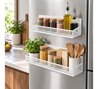 Cammeciso 4 Pack Magnetic Shelf Fridge Organizer | Large Capacity No Installation for Refrigerator, Microwave, Washing Machine, Cream