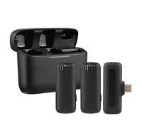 Camnoon Portable One-Trigger-Two Wireless Microphone System with 1 Receiver & 2 Clip-on Mic 20M Transmission Range Built-in Battery for Type-C with Charging Case