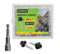 CAMNWAMN 300 Pcs, #10 x 1 Inch Black Painted Hex Head Metal Roofing Screws, Sharp Point Sheet Metal Roof Screw with Rubber Washer, Self Tapping Metal to Wood Siding Screws, Hex Socket Included