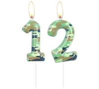 Camo 12th Birthday Candles Number 12 Candle Army Themed Topper Cake Candles Camo Happy 12th Birthday Party Cake Decorations for Boys Birthday Hunting Party Camouflage Graduation Party