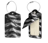 Camo American Flag Print Luggage Tag Leather with Stainless Steel Loop Privacy Cover Name ID Labels for Women Men