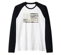 Camo Barber Camourflage USA Flag Fathers Day Raglan Baseball Tee