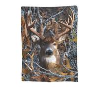Camo Buck Deer Blanket, Woodland Lightweight Throw Blanket for Men & Women, Super Soft Anti-pilling Flannel Blanket for Sofa Bed Bedroom Couch 125X150 cm