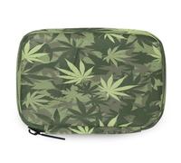Camo Cannabis Leaves Pattern Pill Organizer Travel Medicine Case with Zipper Daily Vitamin Storage Bag Portable 8 Slot Weekly Pill Box Supplement Holder for Home Office Gym Travel