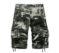 Camo Cargo Shorts for Men UK Camouflage Combat Shorts with Multi Pockets Summer Workwear Loose Fit Drawstring Bottoms Casual Short Pants for Walking, Running, Fishing, Hiking & Camping