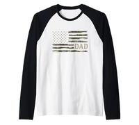 Camo Dad Camourflage USA Flag Fathers Day Raglan Baseball Tee
