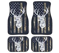 Camo Deer Car Floor Mats Set of 4,USA Camo Buck Deer Hunting American Flag Vehicle Front Rear Carpets Mats Universal Car Floor Rugs Non-Slip Auto Car Decor Accessories for Car SUV Van Truck