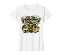 Camo Deer Fish Compass Mountain Outdoor Graphic Value Graphic T-Shirt, Women, White, L