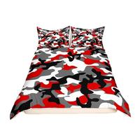 Camo Duvet Cover For Kids Boys Camouflage Comforter Cover Single Size For Teens Youth Adult Men Bedroom Decor, Abstract Colorful Bedding Set Red Black Military Quilt Cover+1 Pillow Cases, Grey White