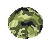 Camo Green Print Premium Double Layer Shower Cap For Women With Reusable Shower Cap For Hair - Waterproof Plastic Cap - Shower Caps For Long, Short And Curly Hairs