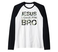 Camo Jesus Loves You Bro Funny Christian Faith Men Women Raglan Baseball Tee