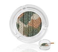Camo Knit Pattern Sage Green Boho Glass Ashtray for Cigarettes Portable Decorative Ash Trays for Home Office Decor