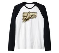 Camo Patriotic Mallard Duck Camouflage Flying Duck Hunting Raglan Baseball Tee
