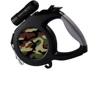 Camo Retractable Dog Leash - 26ft Nylon Ribbon for Medium Large Dogs - Portable Design with One Button Brake/Lock - Tangle Free - Heavy Duty Dog Walking Leash with Non-Slip Handle Olive Green